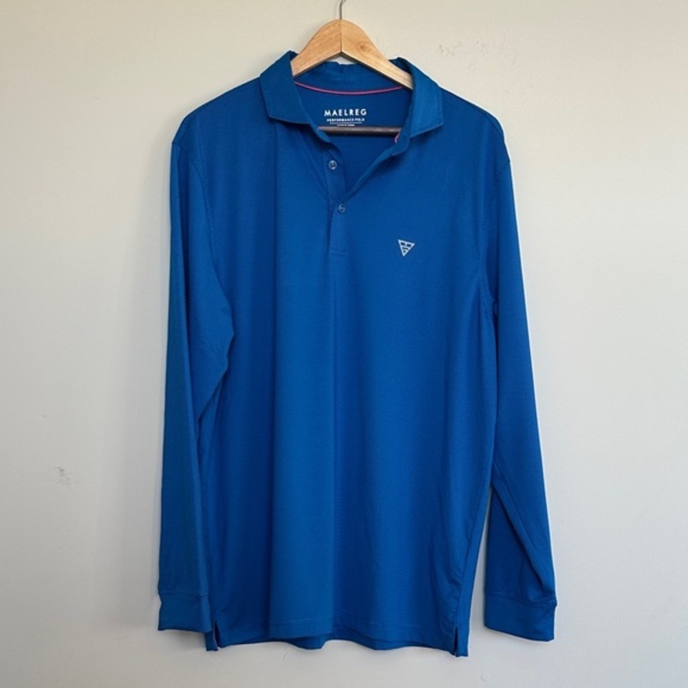 Maelreg  Men's Elegant Blue Long Sleeve Polo
